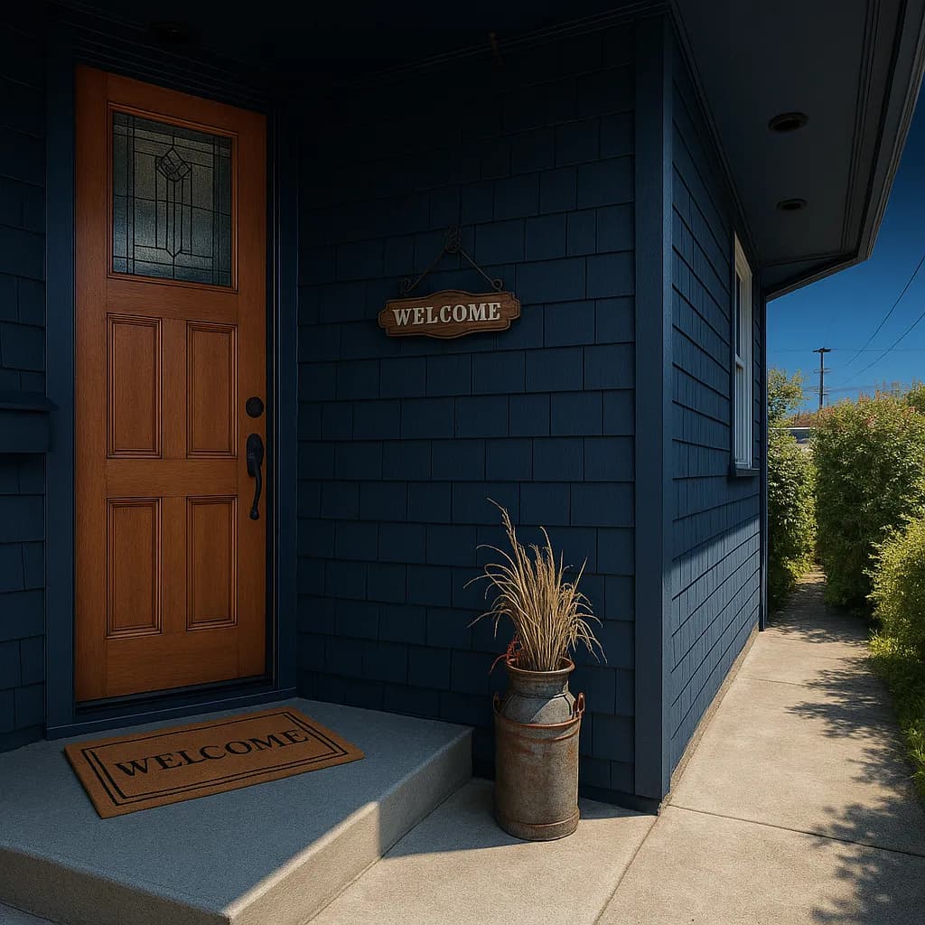 Front entrance with dark blue paint